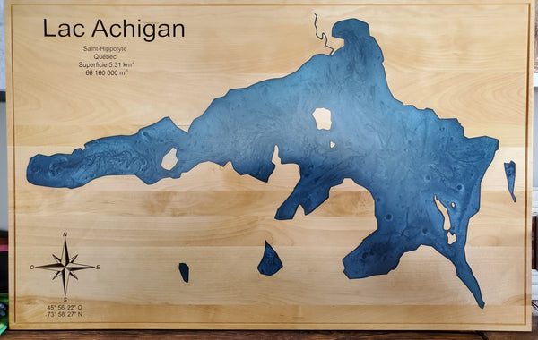 Décoration en bois et epoxy du Lac Memphrémagog