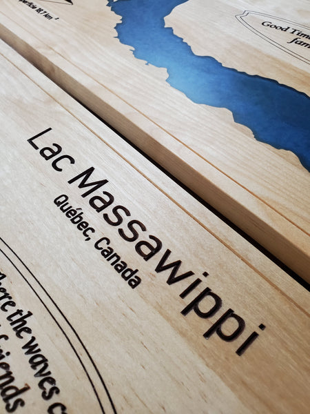 Décoration en bois et epoxy du Lac Memphrémagog