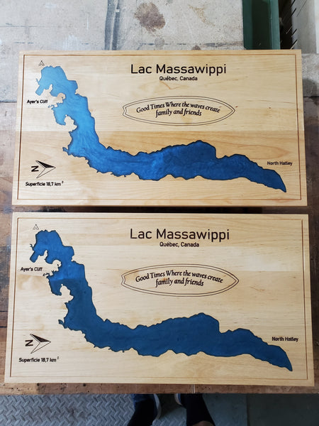 Décoration en bois et epoxy du Lac Memphrémagog
