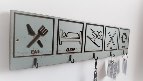 Ski logo hook rack eat-sleep-ski-repeat
