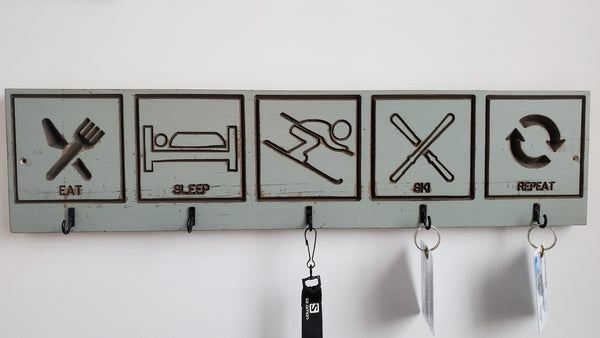 Ski logo hook rack eat-sleep-ski-repeat