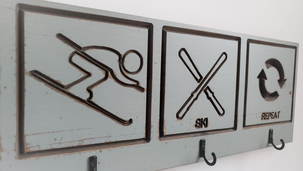 Ski logo hook rack eat-sleep-ski-repeat