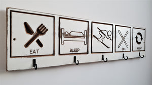 Ski logo hook rack eat-sleep-ski-repeat
